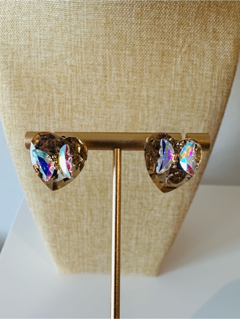 Fashion Jewelry Clear Pink Heart Stud Earrings with Iridescent Crystals